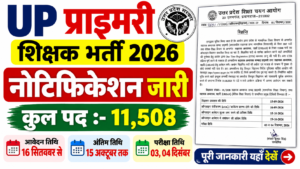 UP Primary Teacher Vacancy 2026: 11,508 पदों पर भर्ती का नोटिफिकेशन जारी, 16 सितंबर से आवेदन